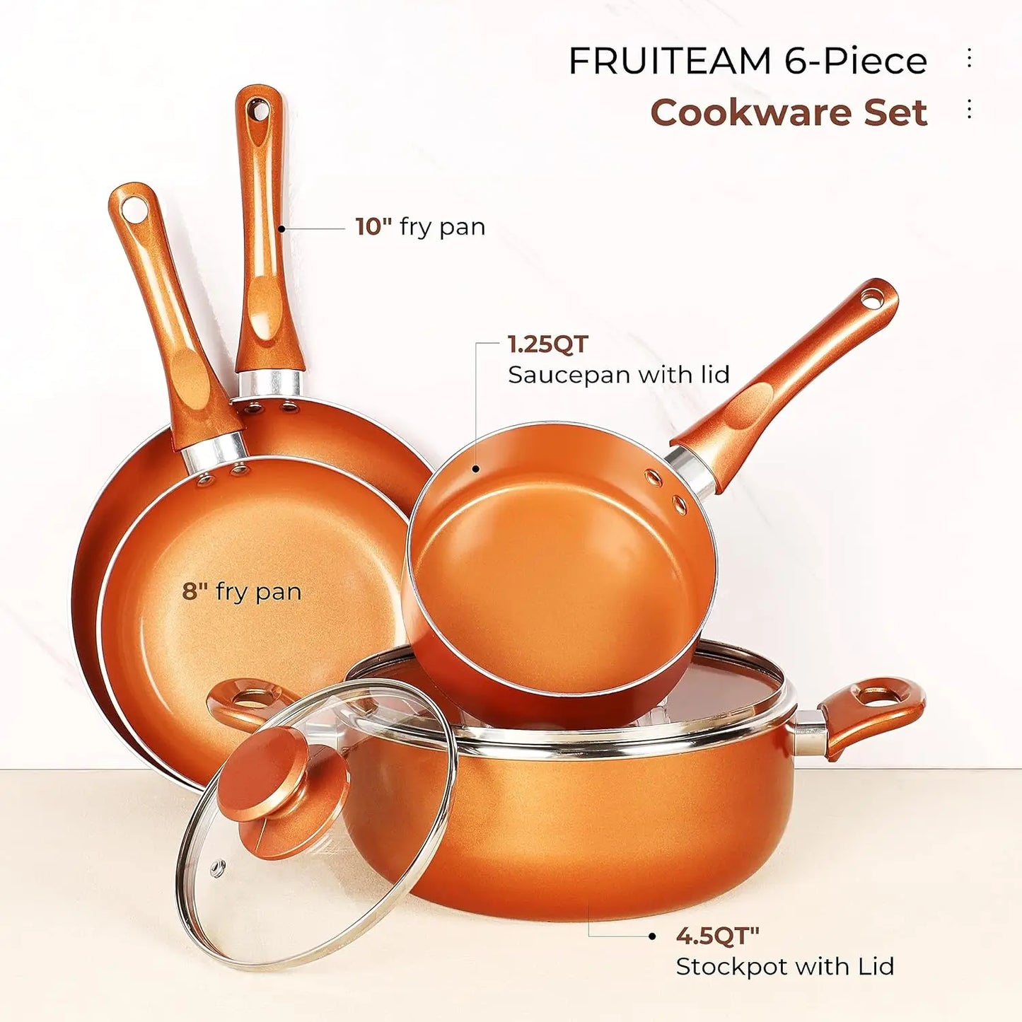 Fruiteam 6 Piece Nonstick Cookware Set