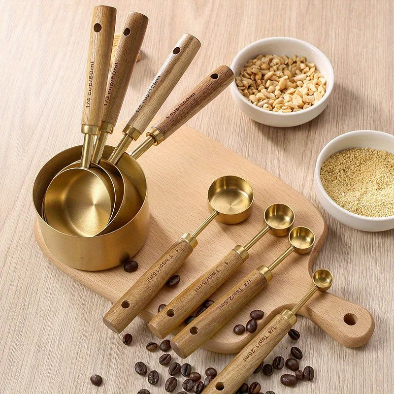 8 Piece Measuring Cups with Wooden Handles